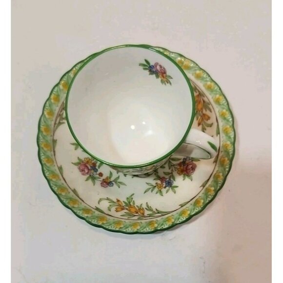 Vintage Mintons Bone China Green Floral Demitasse Teacup And Saucer - Picture 2 of 14